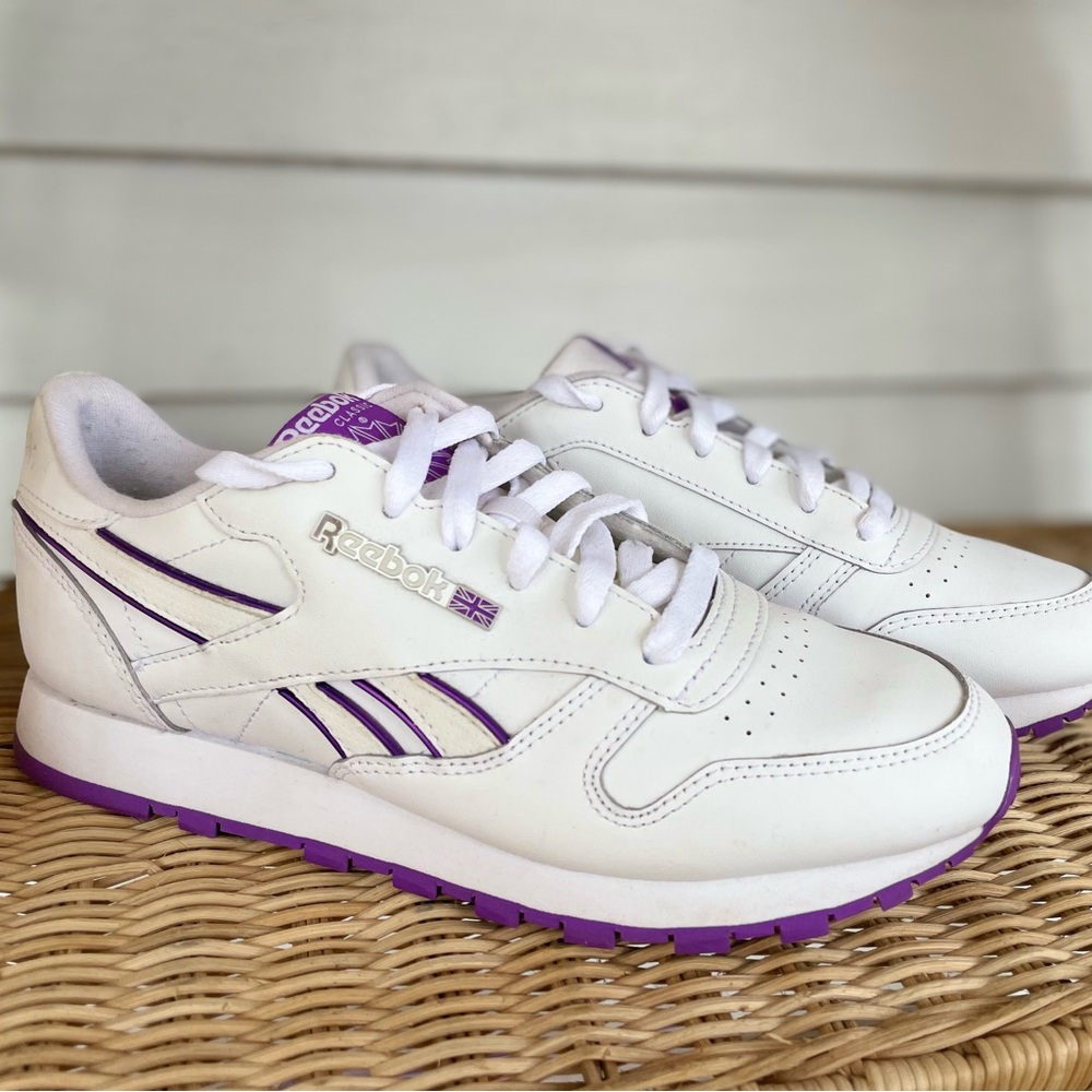 Reebok • Classic Leather White & Purple Trainers